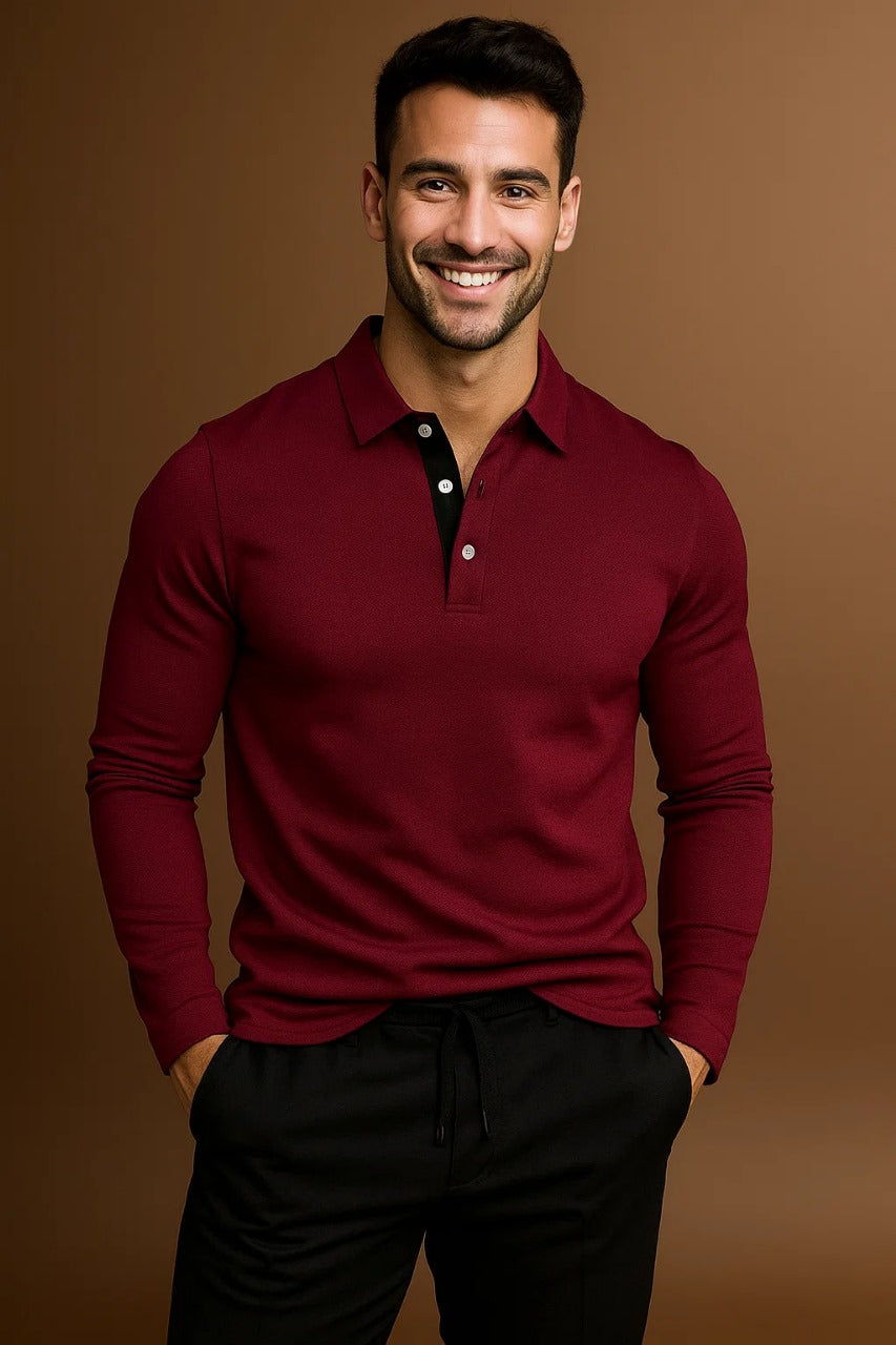 Men's long-sleeved polo shirt with a striking collar - J&B; - 8 - Elvaroza.com