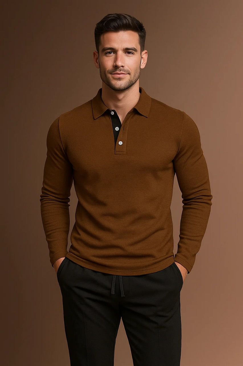 Men's long-sleeved polo shirt with a striking collar - J&B; - 3 - Elvaroza.com