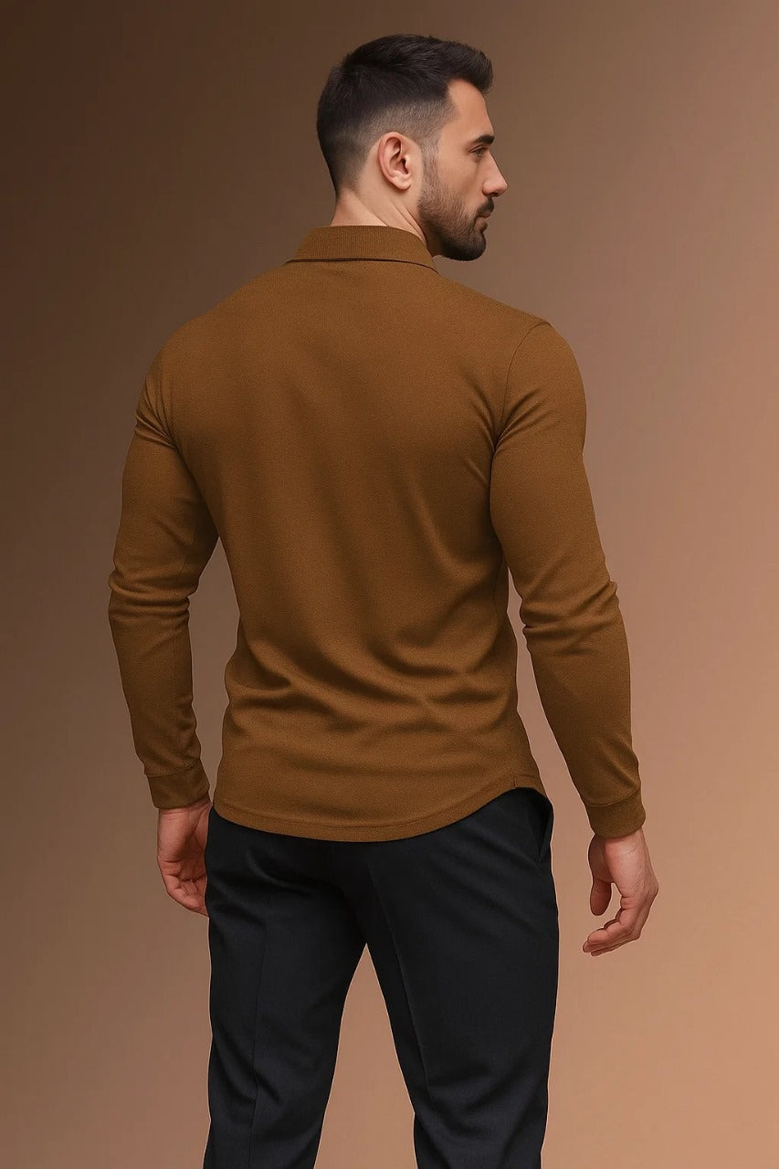 Men's long-sleeved polo shirt with a striking collar - J&B; - 4 - Elvaroza.com