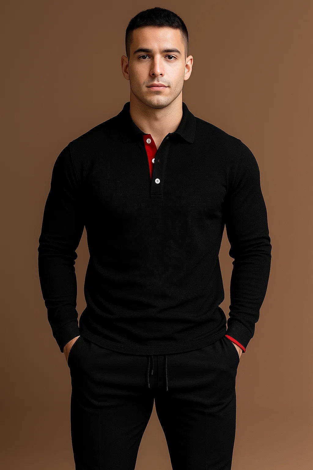 Men's long-sleeved polo shirt with a striking collar - J&B; - 5 - Elvaroza.com