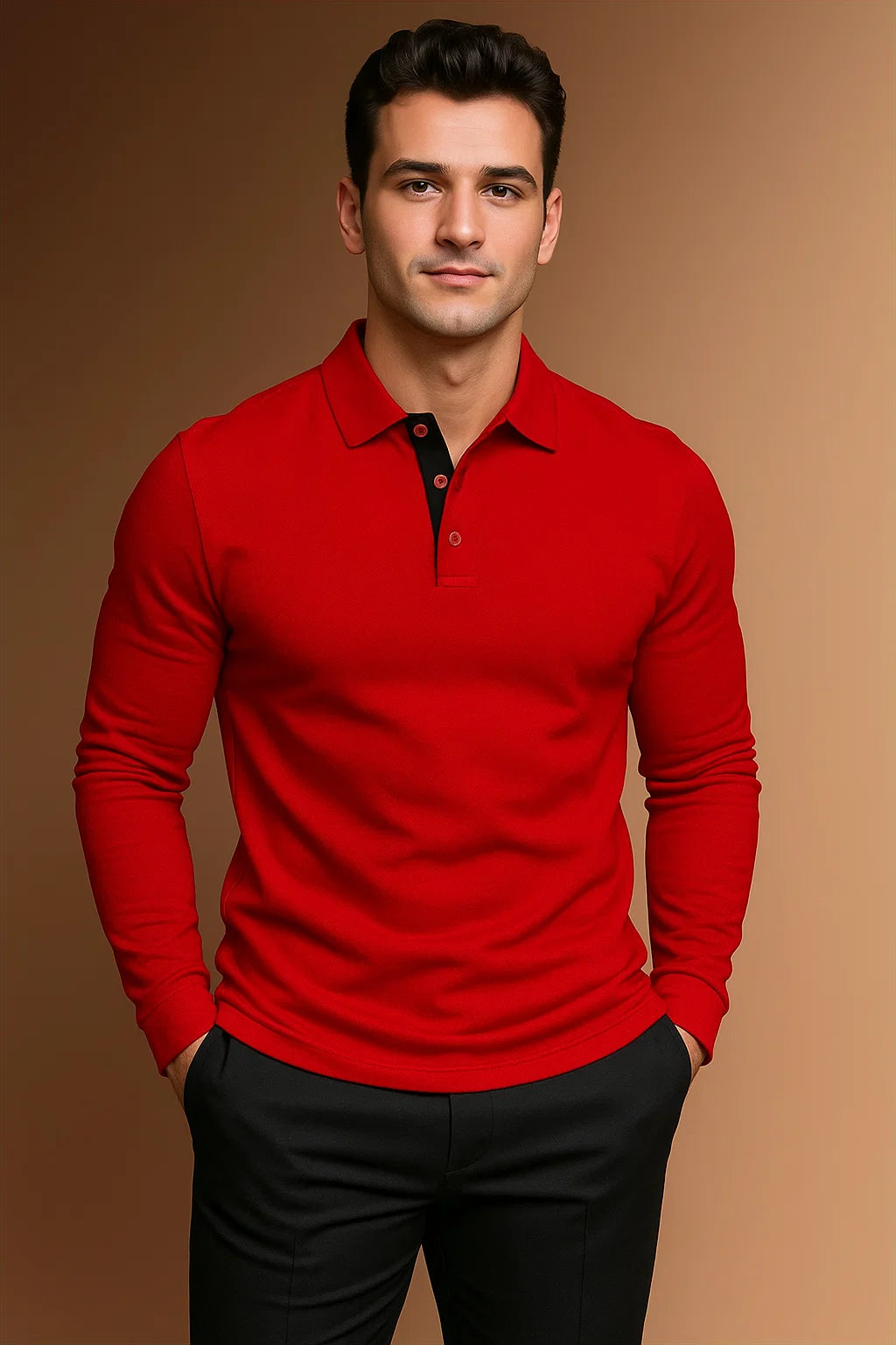 Men's long-sleeved polo shirt with a striking collar - J&B; - 7 - Elvaroza.com