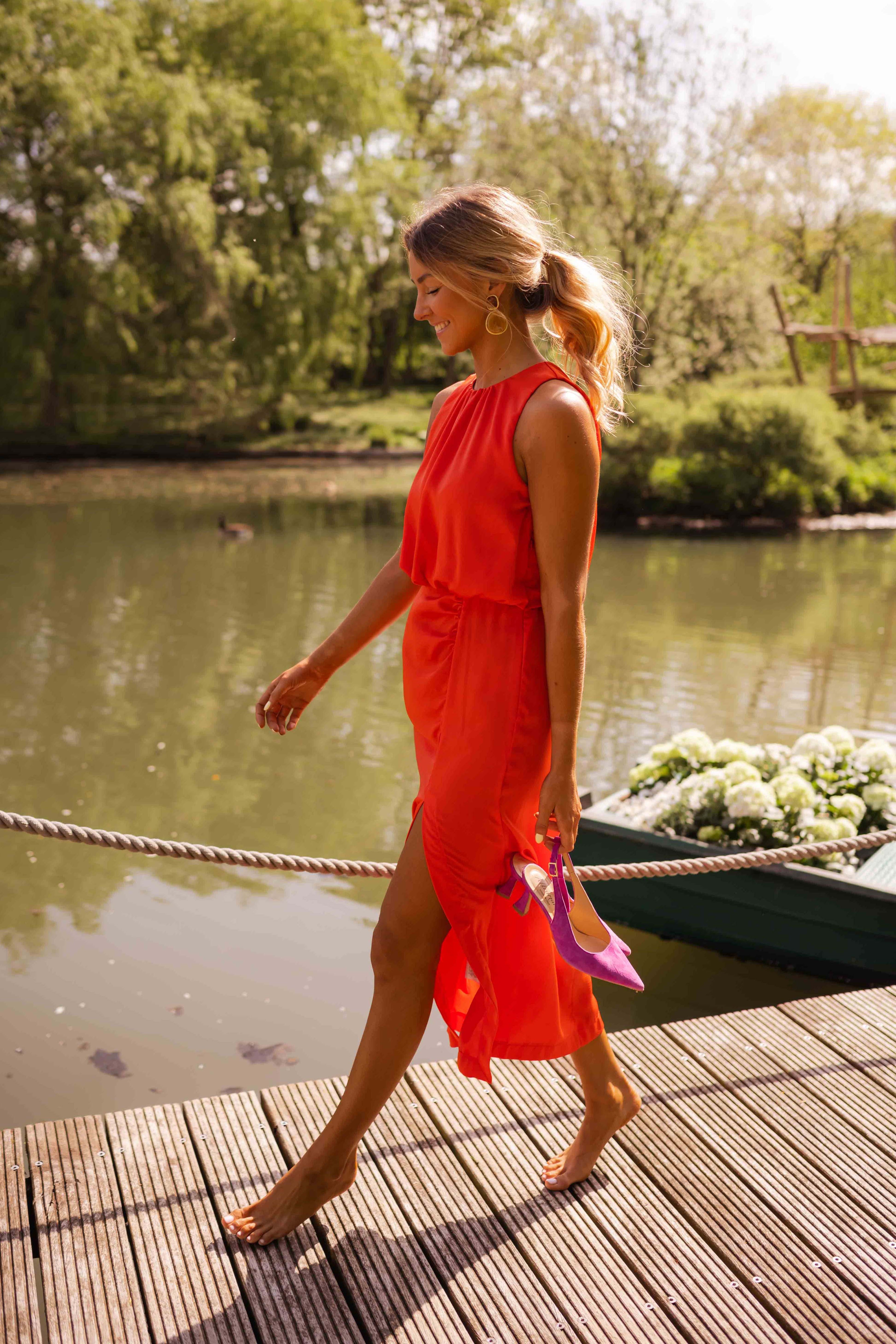 Maxi Dress Women in Vibrant Orange with Side Slit - Image 5