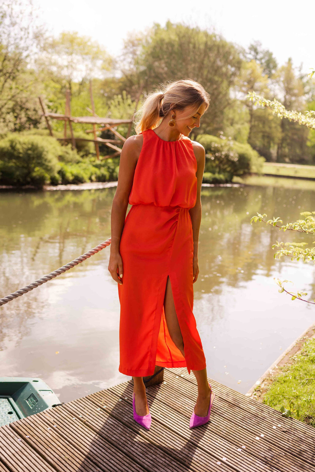 Maxi Dress Women in Vibrant Orange with Side Slit - Image 8