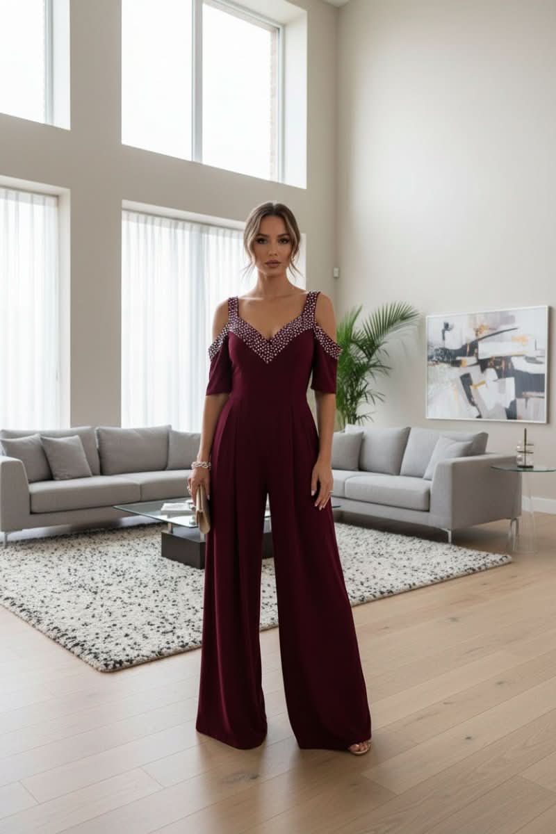 Elegant Jumpsuit Women's Off-Shoulder Design with Statement Neckline - Image 4