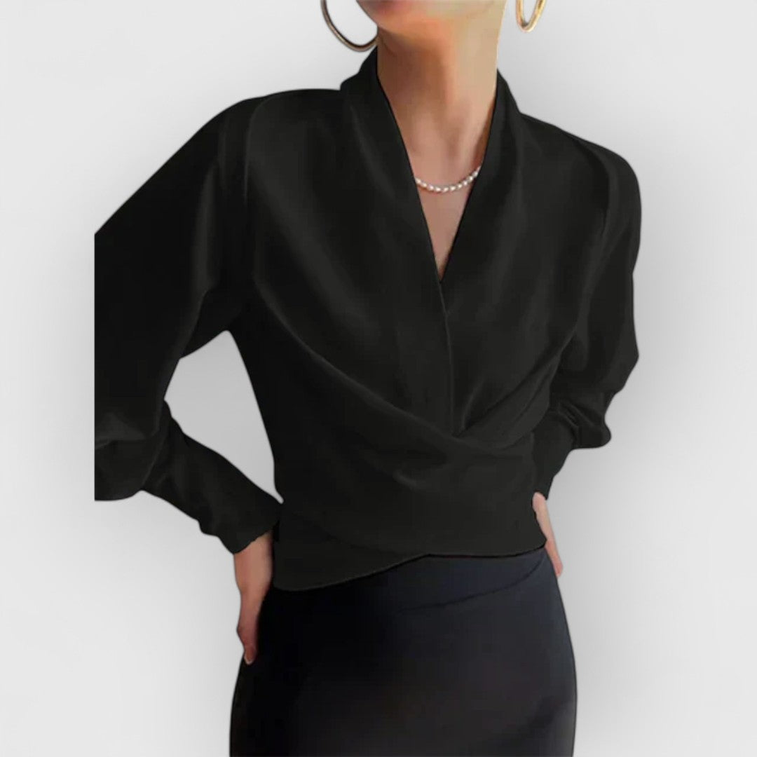Lina – Elegant Puff Sleeves Wrap Blouse - Image 3