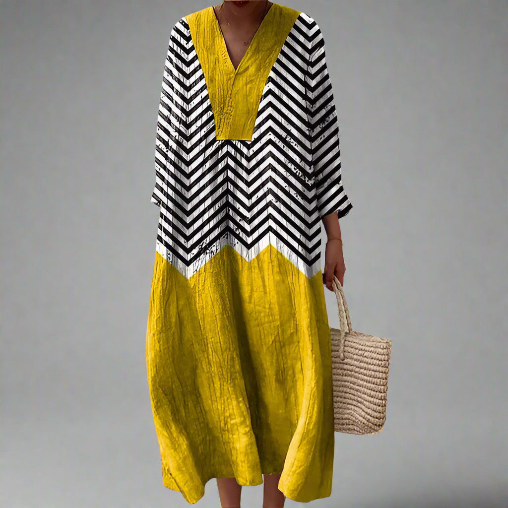 Mia – Bohemian Geometric V-Neck Dress - Image 1