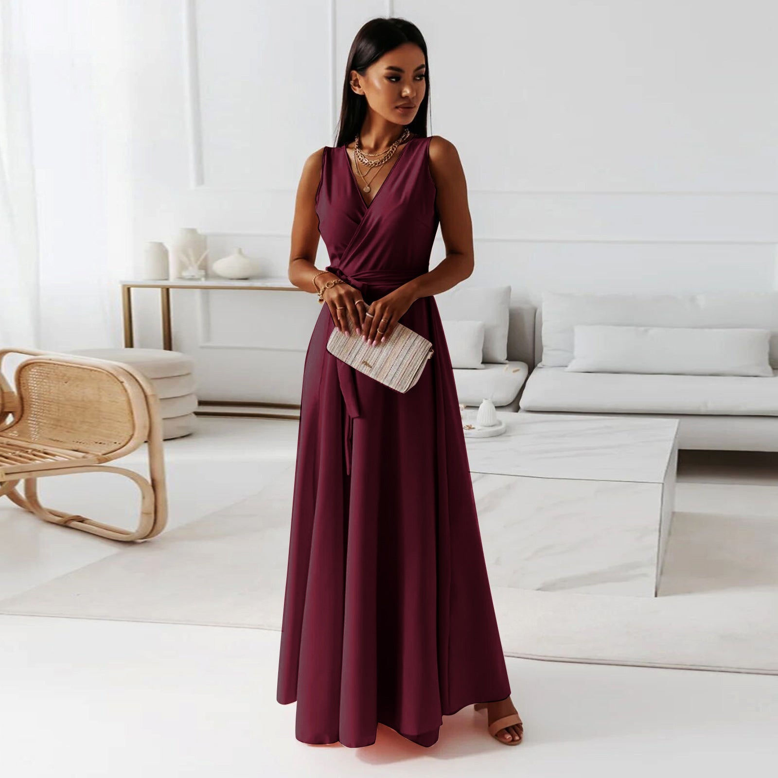 Clara – Elegant V-neck Sleeveless Dress - Image 3