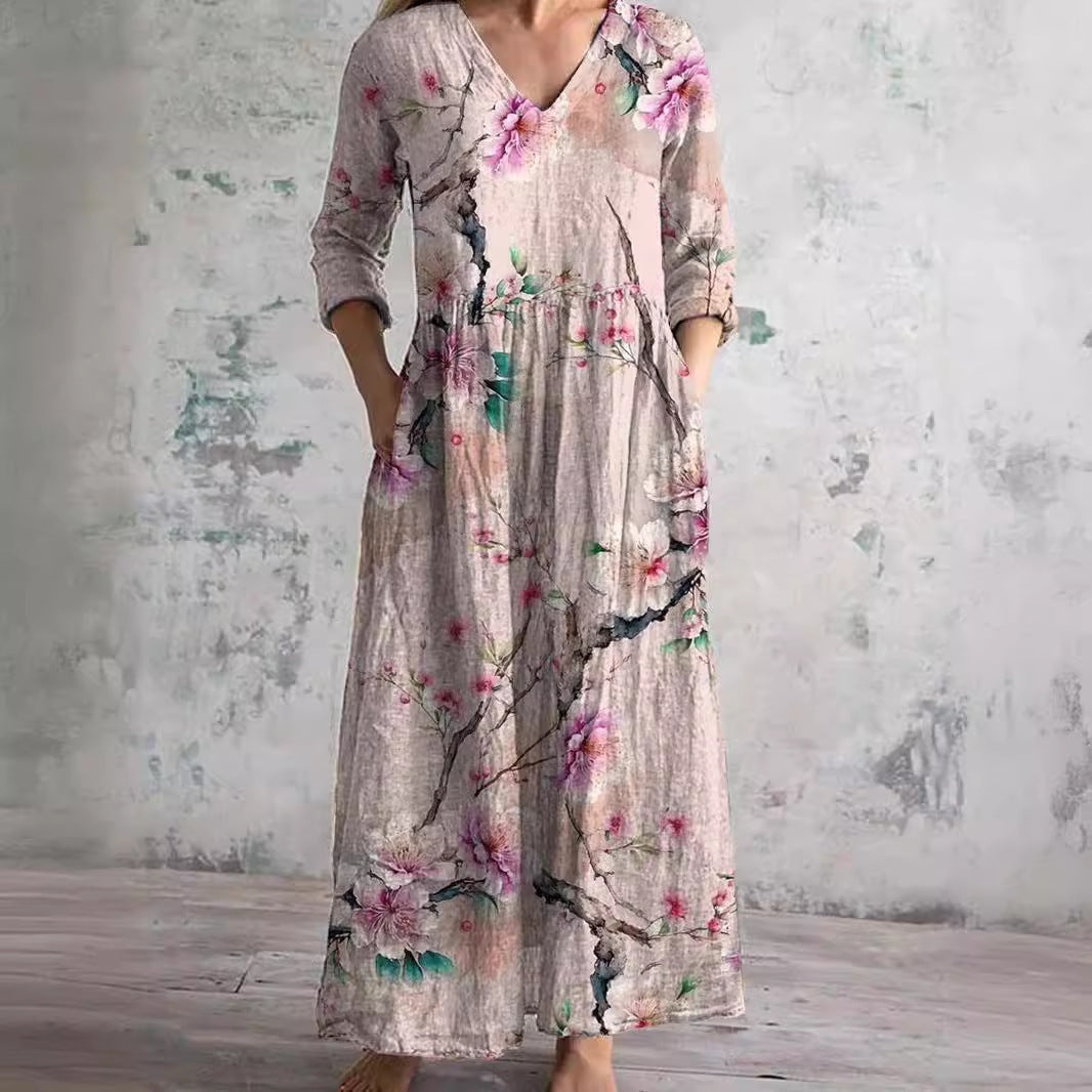 Amelie – Women V-Neck and Floral Pattern Dress - Image 2