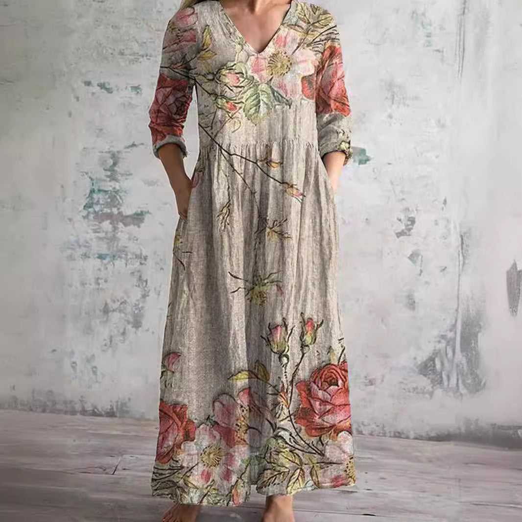 Amelie – Women V-Neck and Floral Pattern Dress - Image 1