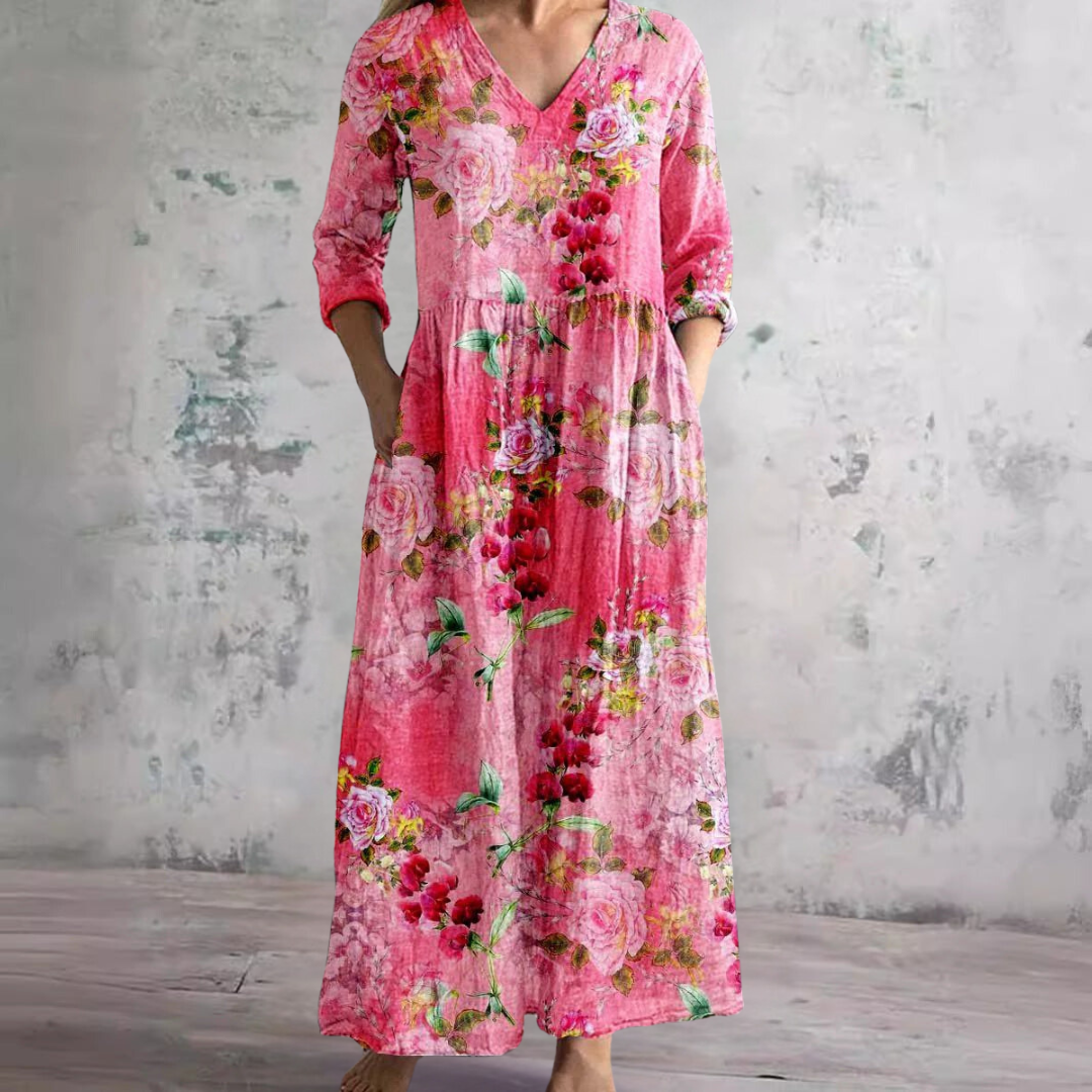 Amelie – Women V-Neck and Floral Pattern Dress - Image 4