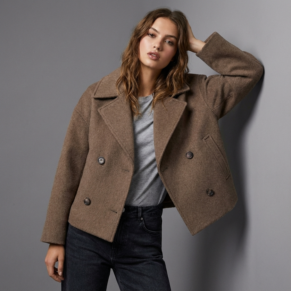 Double-Breasted Women's Jacket with Cropped Fit - Image 3