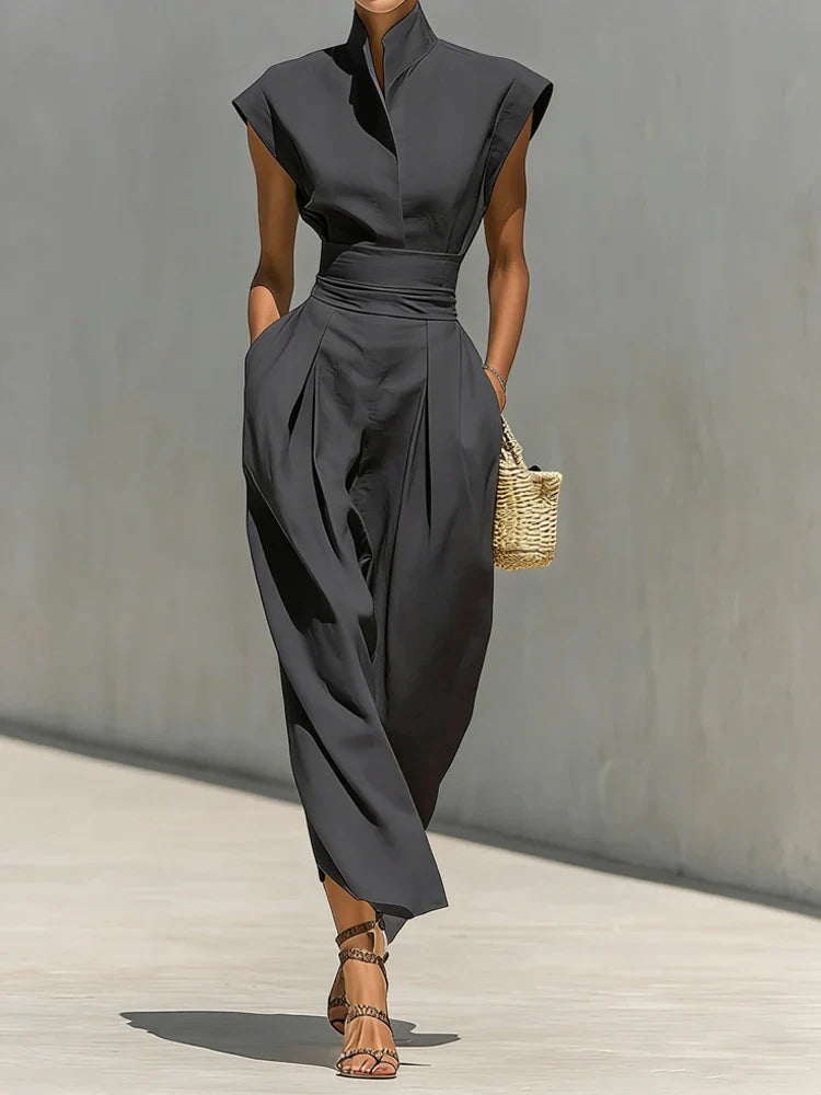 Elegant Women's Midi Dress with Pleated Detail - Image 3