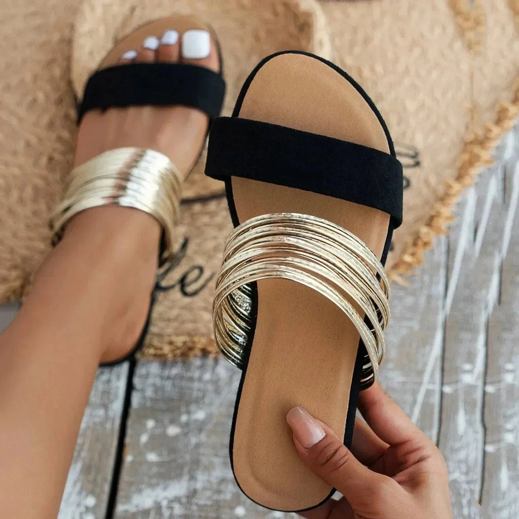 Maja – Women Gold Accented Slide Sandals - Image 1