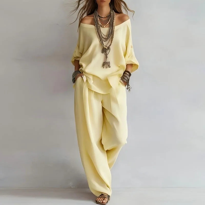 Top and Pants Set Women's Soft Fabric Relaxed Fit - Image 3