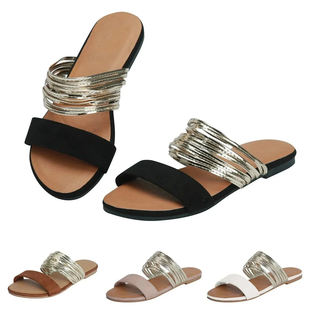 Maja – Women Gold Accented Slide Sandals - Image 7
