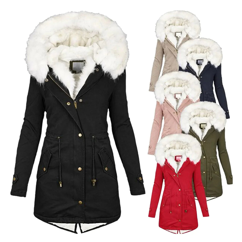Parka Women's Longline Jacket with Faux Fur Hood - Image 7