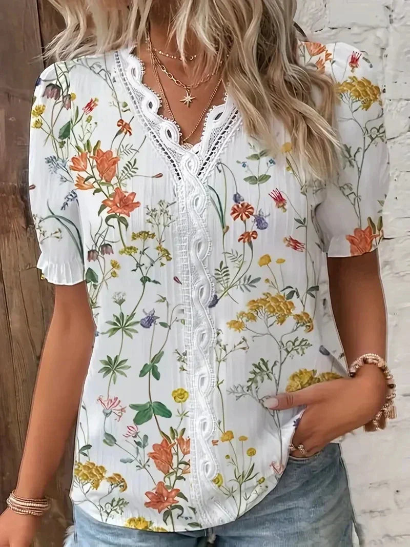 Carina – Floral Lace V-Neck Blouse - Image 4