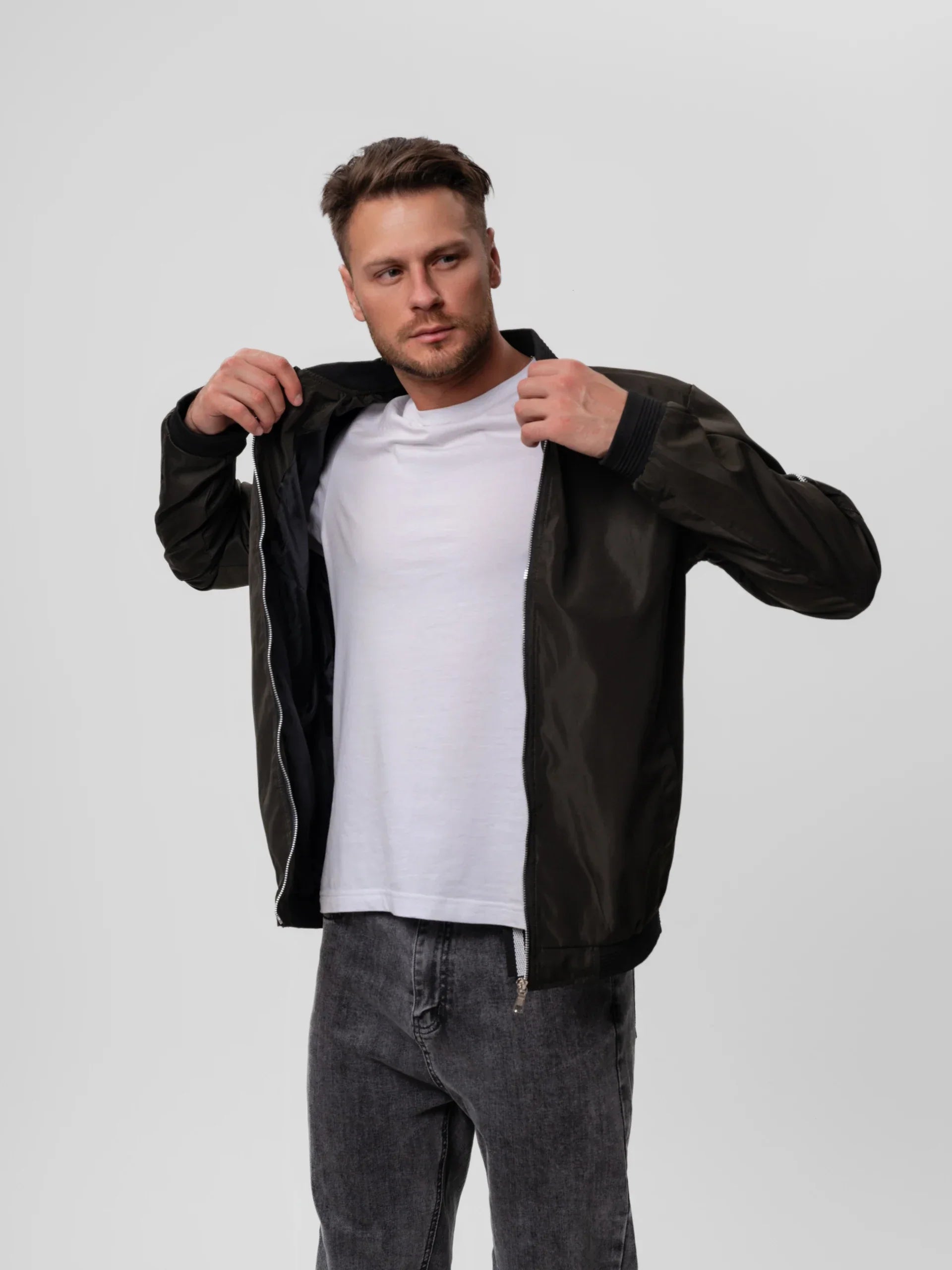 Men's Slim-Fit Bomber Jacket with Zipper - J&B; - 8 - Elvaroza.com