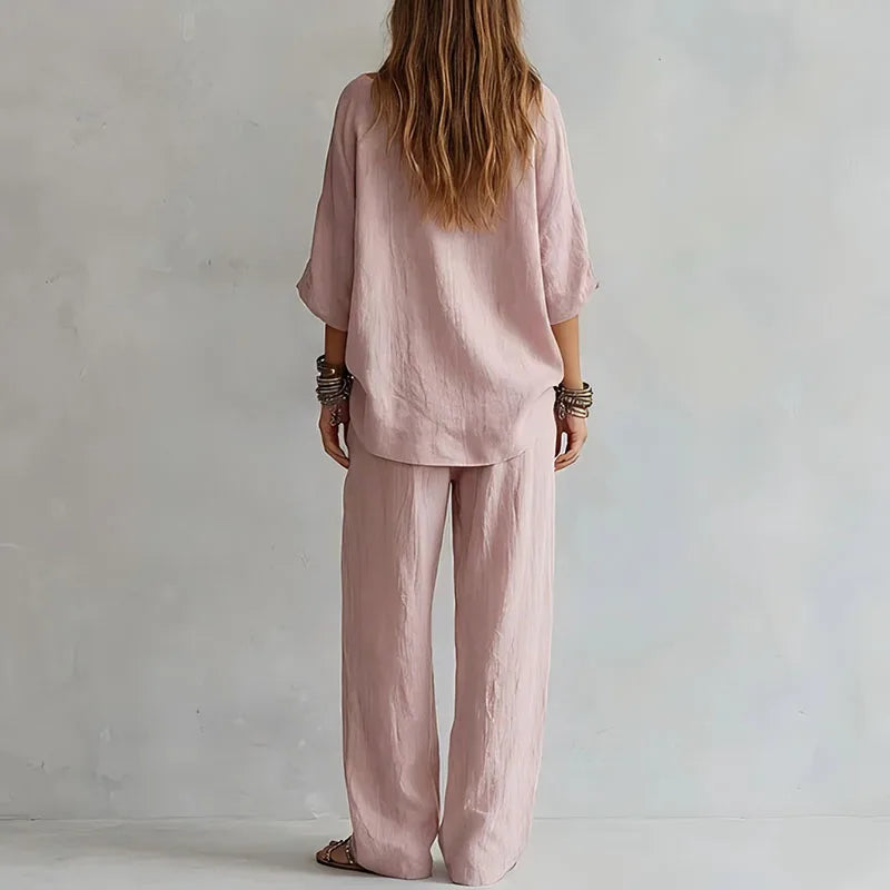 Top and Pants Set Women's Soft Fabric Relaxed Fit - Image 2