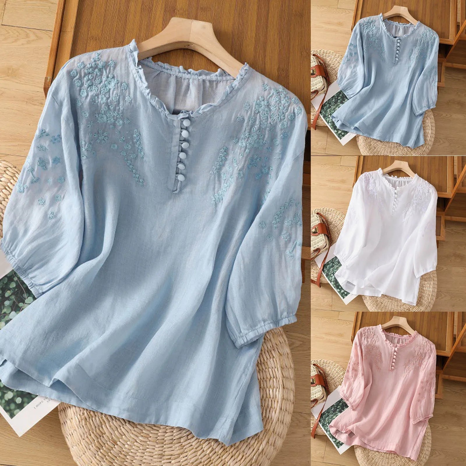 Nele – Embroidered Button-Front Blouse - Image 5