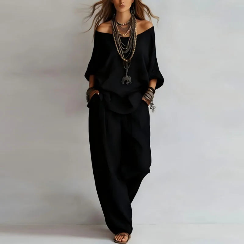 Top and Pants Set Women's Soft Fabric Relaxed Fit - Image 6