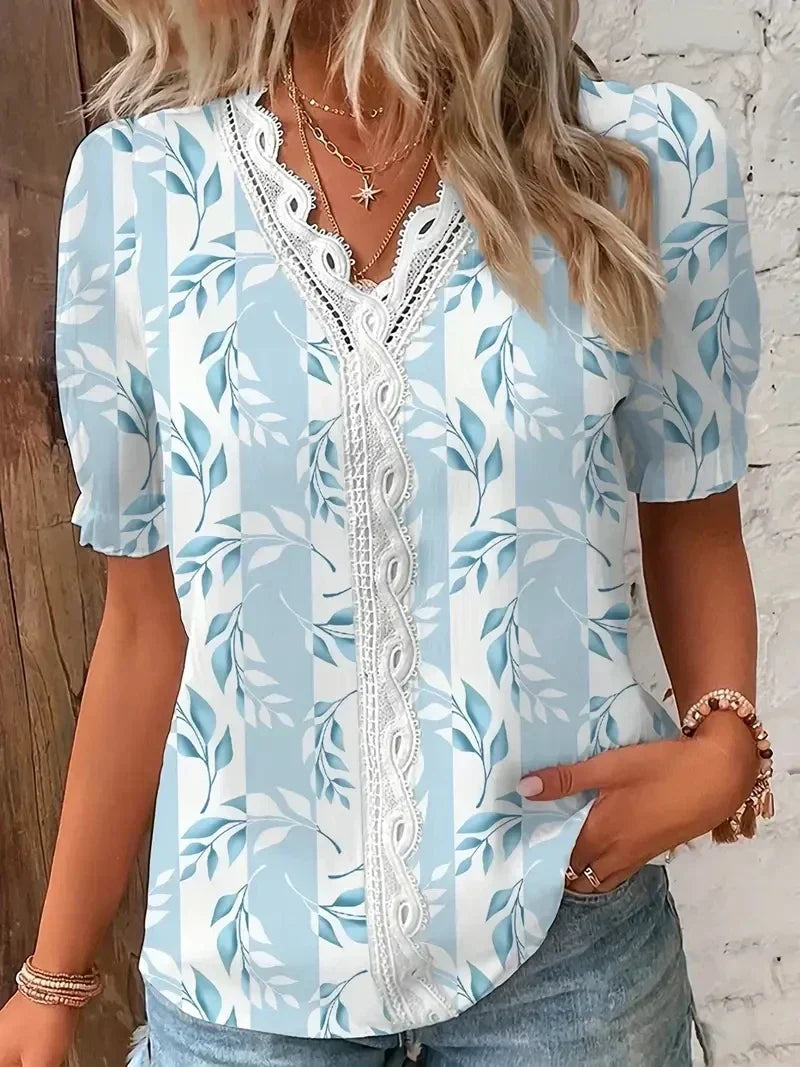 Carina – Floral Lace V-Neck Blouse - Image 1