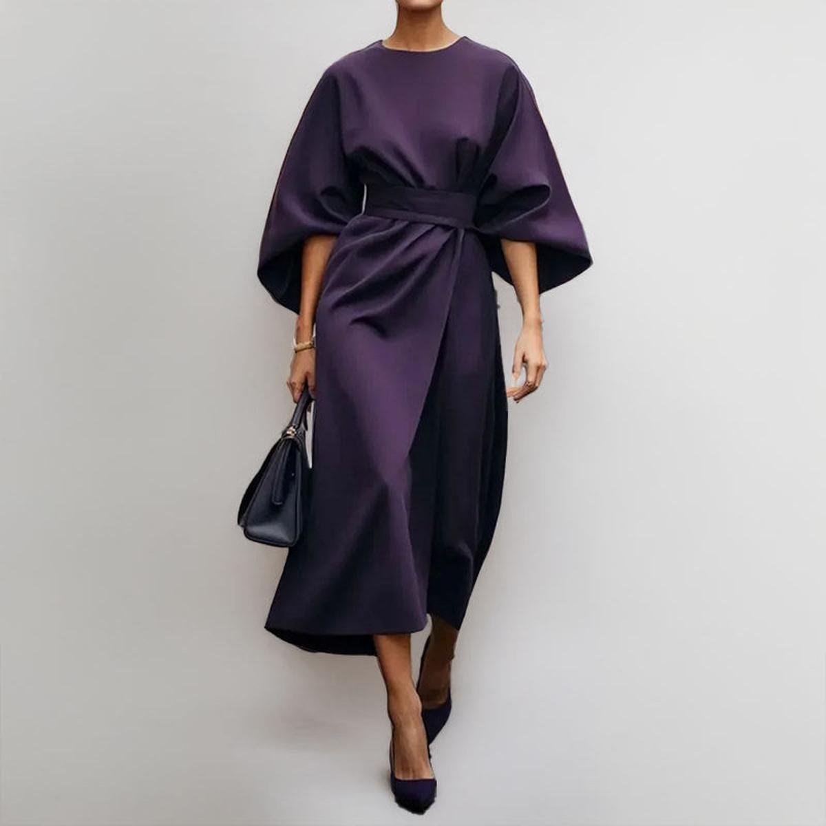 Paula – Elegantes Satinkleid mit Fledermausärmeln für Damen - Image 7