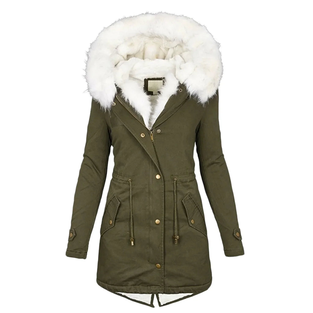 Parka Women's Longline Jacket with Faux Fur Hood - Image 8