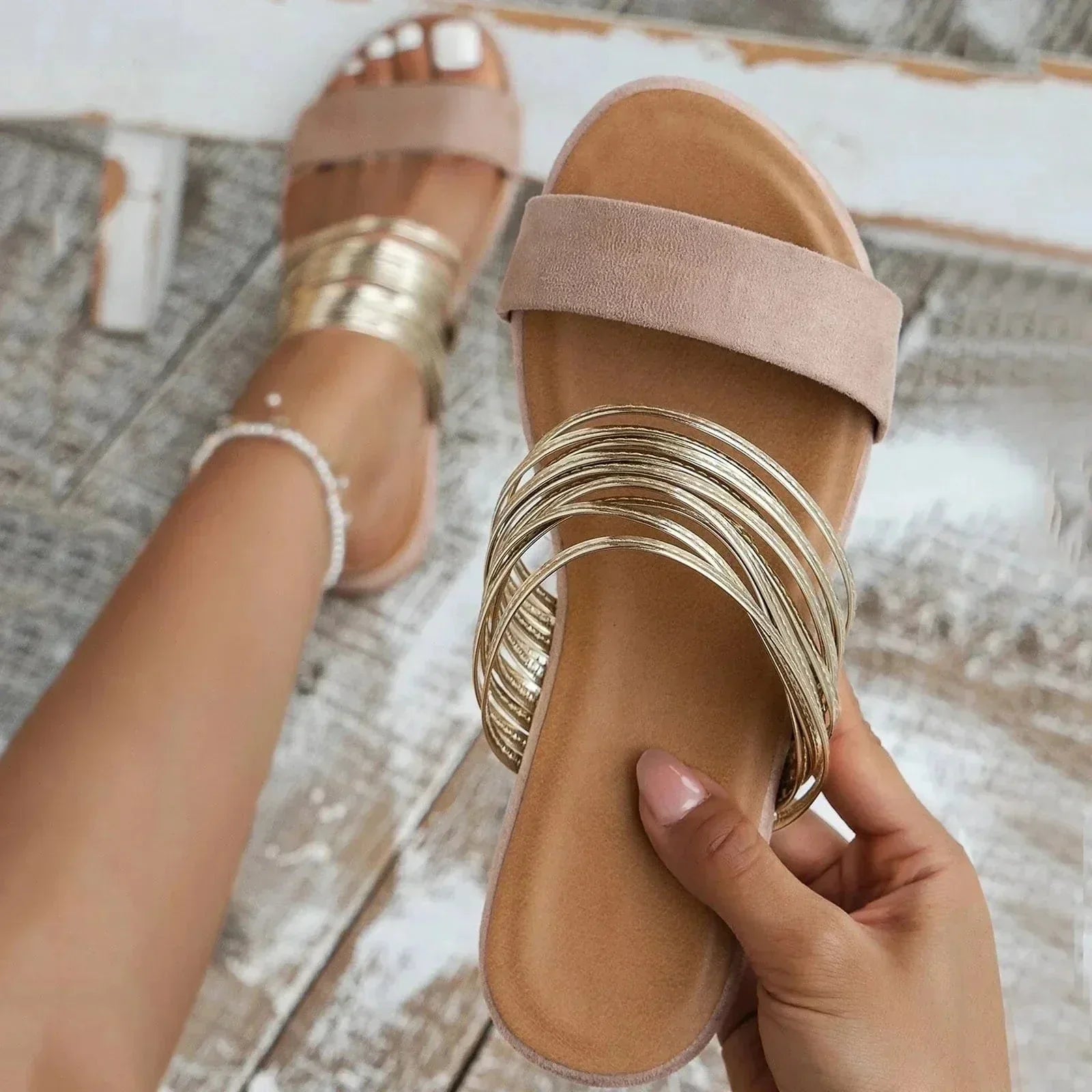 Maja – Women Gold Accented Slide Sandals - Image 4
