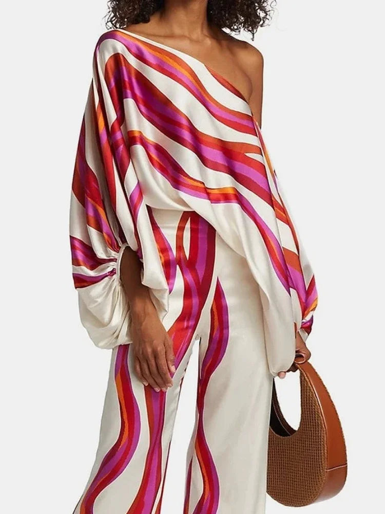 Two-piece set for women: off-the-shoulder top and wide-leg pants - J&B; - 1 - Elvaroza.com
