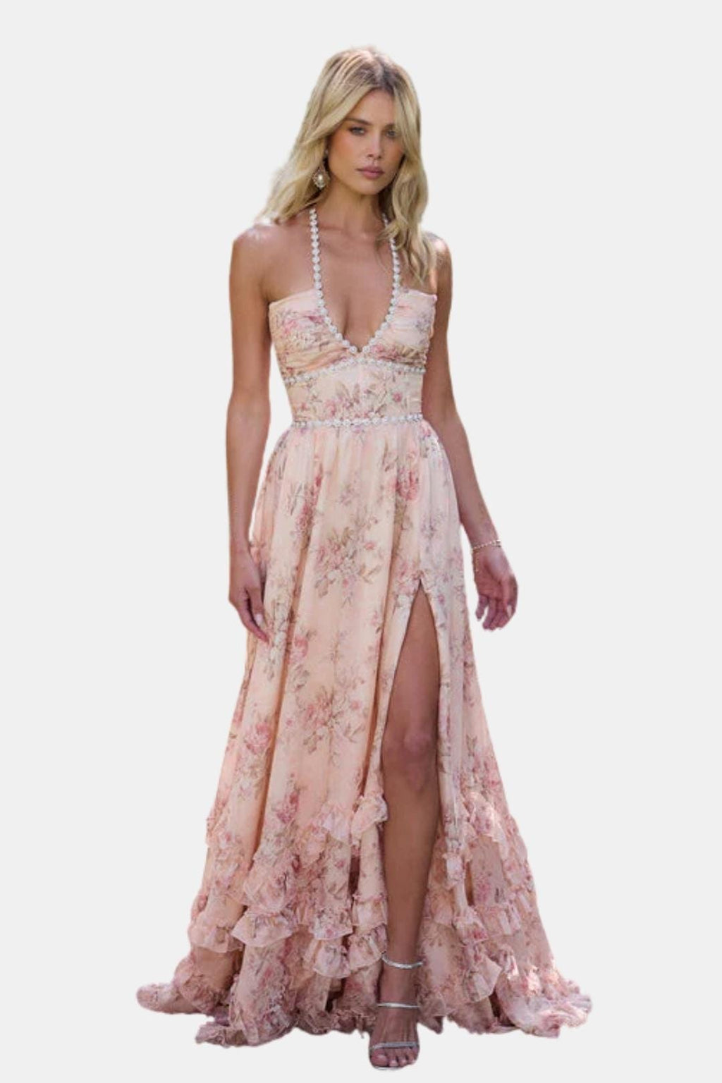 Ingrid – Floral Halter Wedding Guest Dress - Image 2