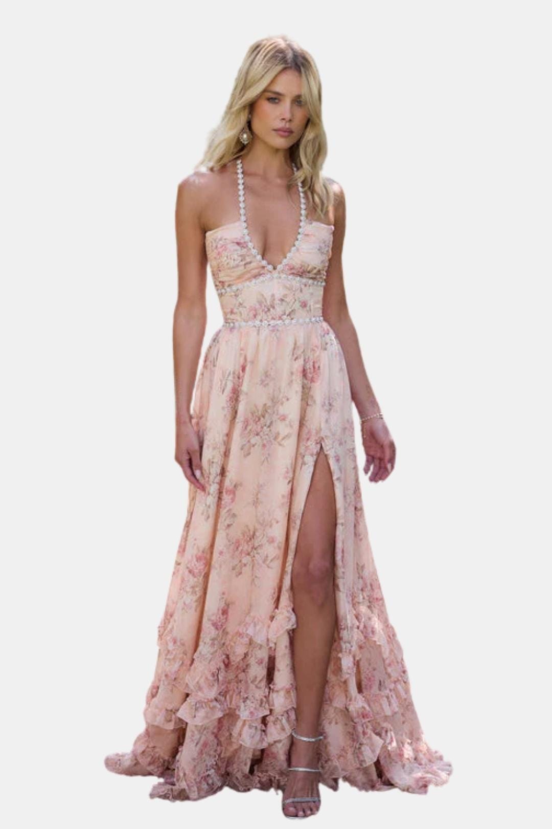 Ingrid – Floral Halter Wedding Guest Dress - Image 2