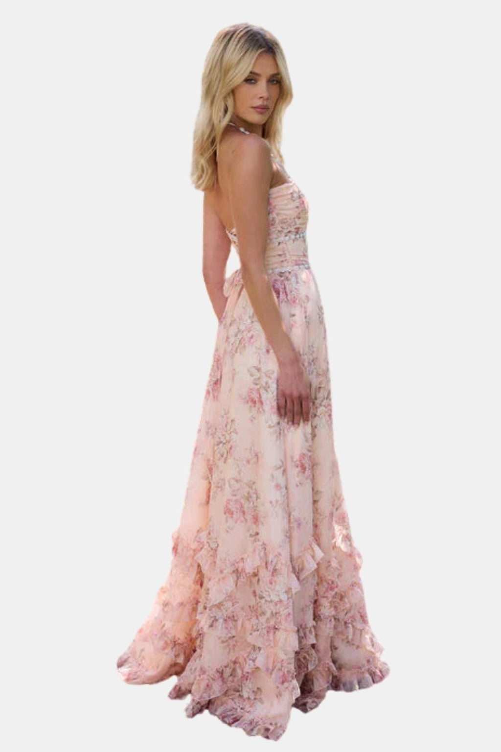 Ingrid – Floral Halter Wedding Guest Dress - Image 3