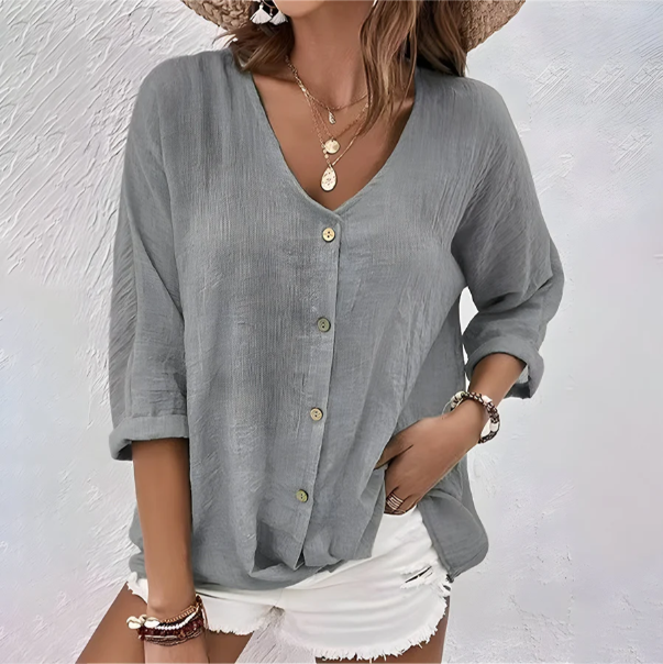 Sophie – Women Button-Up V-Neck Blouse - Image 2