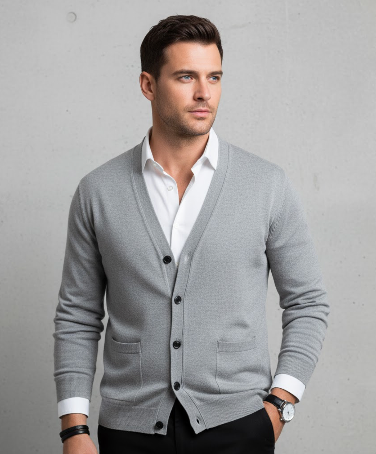 Men's cardigan with a V-neck, front button placket, and pockets - J&B; - 1 - Elvaroza.com
