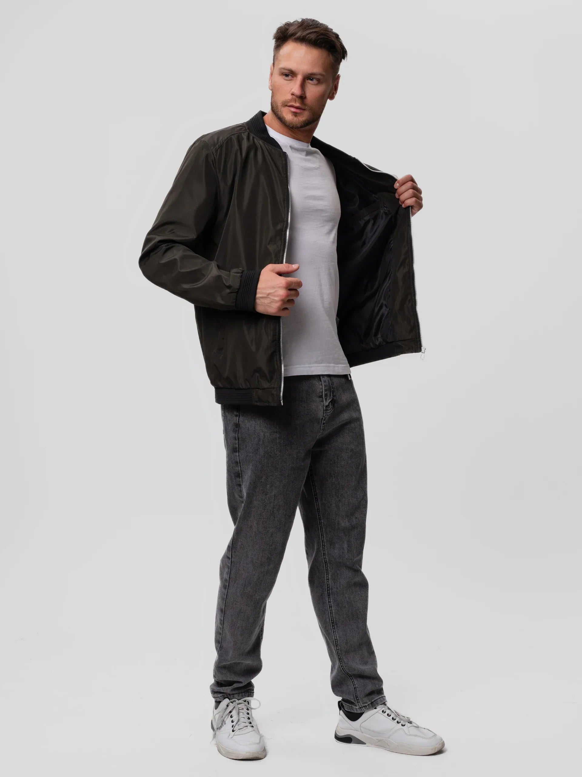 Men's Slim-Fit Bomber Jacket with Zipper - J&B; - 7 - Elvaroza.com