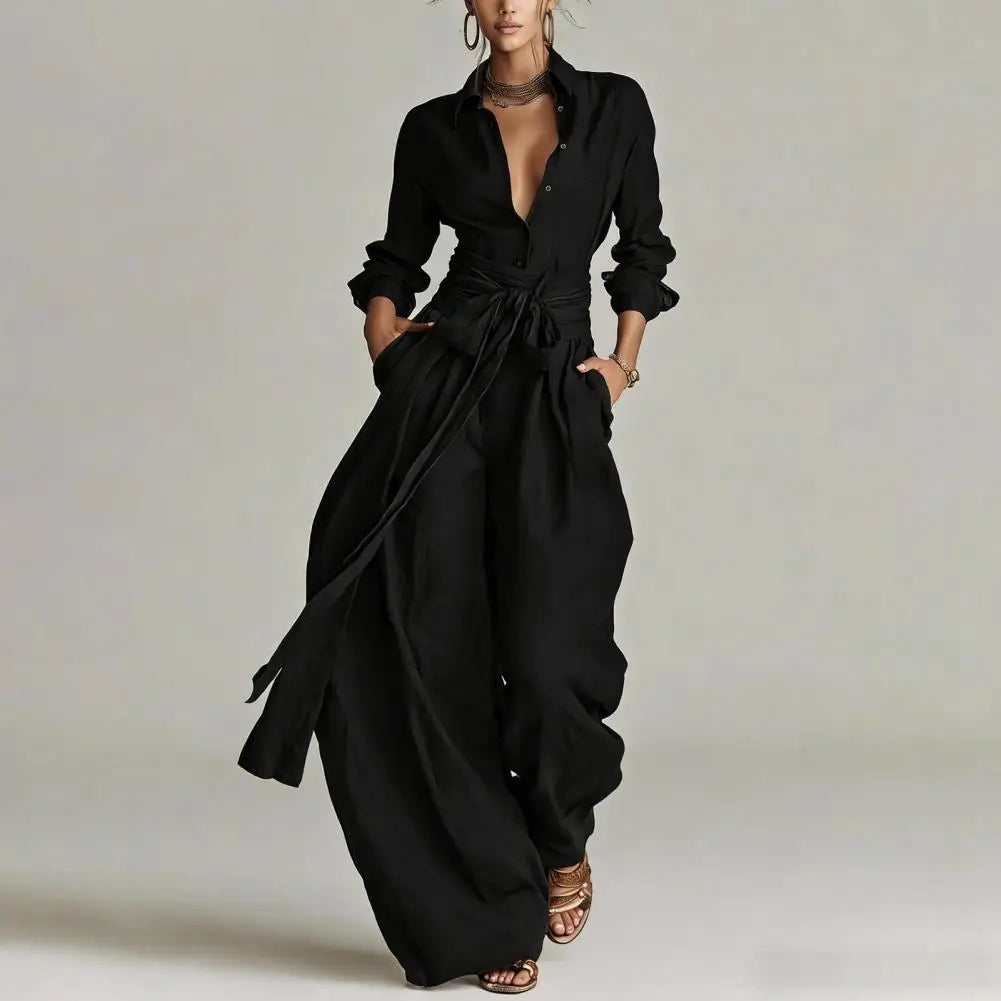 Shirt and Wide Leg Trousers Set Women's Soft Linen Look - Image 4