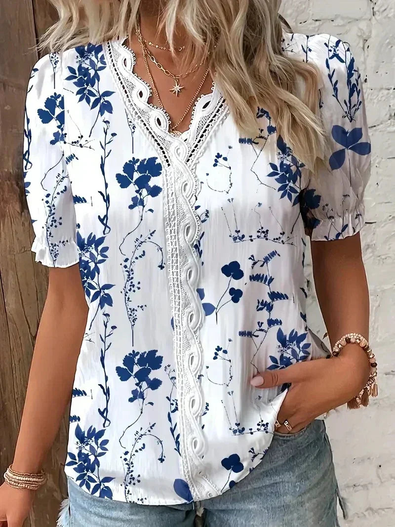 Carina – Floral Lace V-Neck Blouse - Image 2