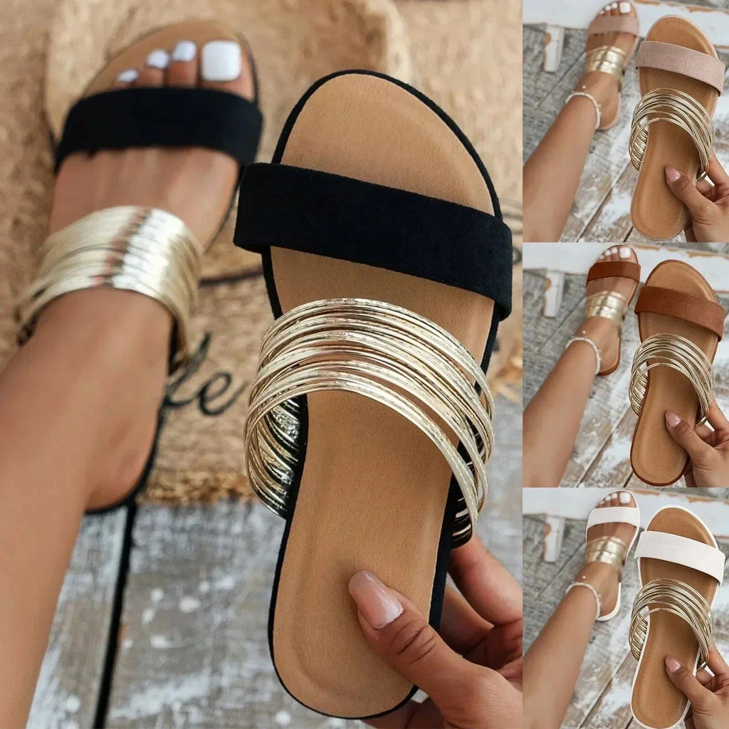 Maja – Women Gold Accented Slide Sandals - Image 6