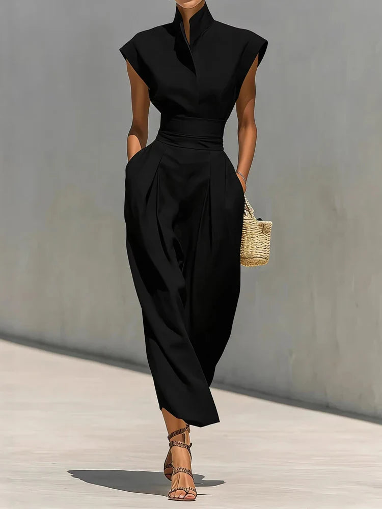 Elegant Women's Midi Dress with Pleated Detail - Image 2