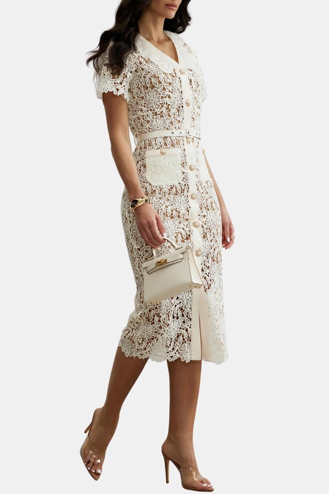 Gisela – V-Neck Embroidered Lace Dress - Image 1