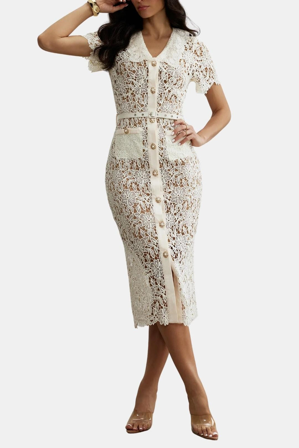 Gisela – V-Neck Embroidered Lace Dress - Image 2