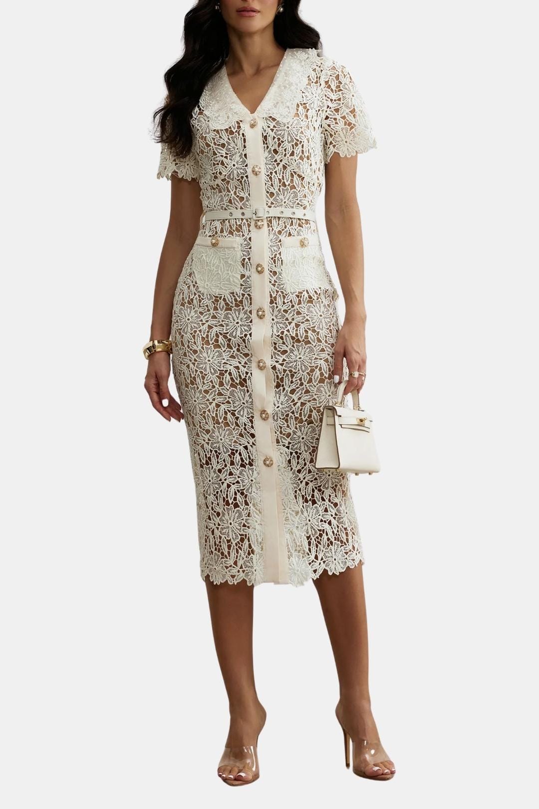Gisela – V-Neck Embroidered Lace Dress - Image 3