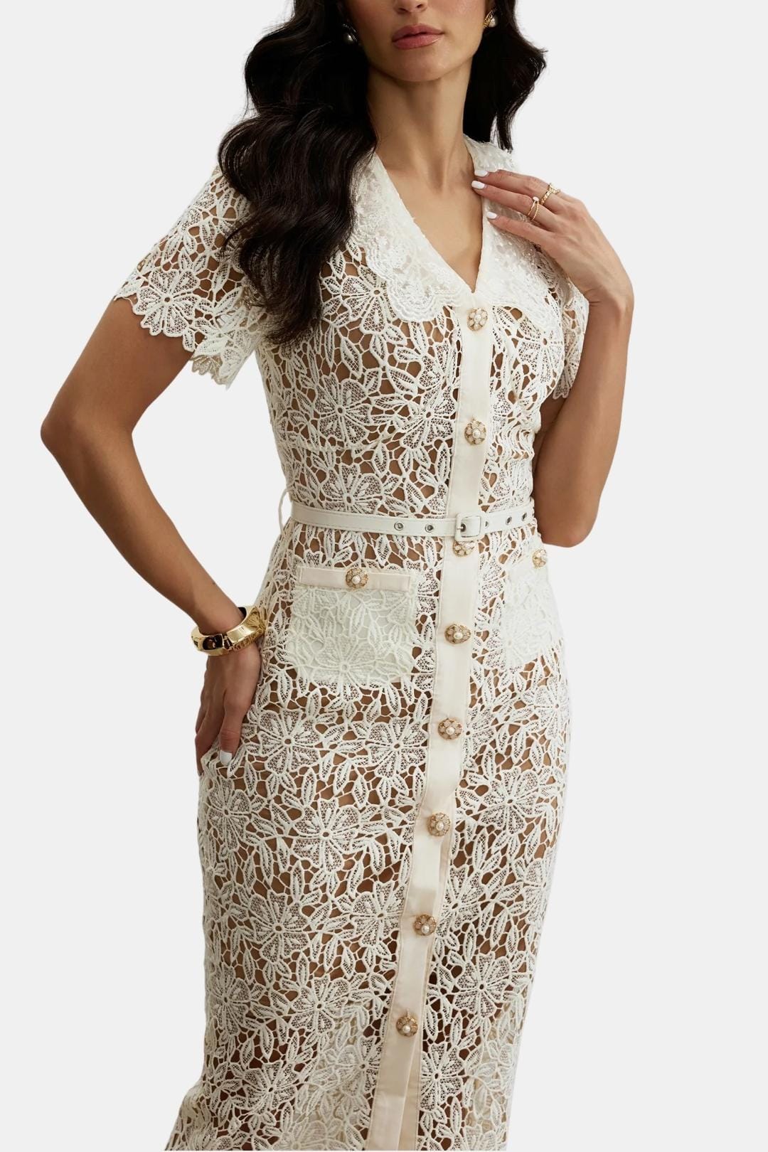 Gisela – V-Neck Embroidered Lace Dress - Image 5