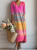 Maxi Dress Women in Vibrant Striped Fabric with Flattering V-Neck - Image 1