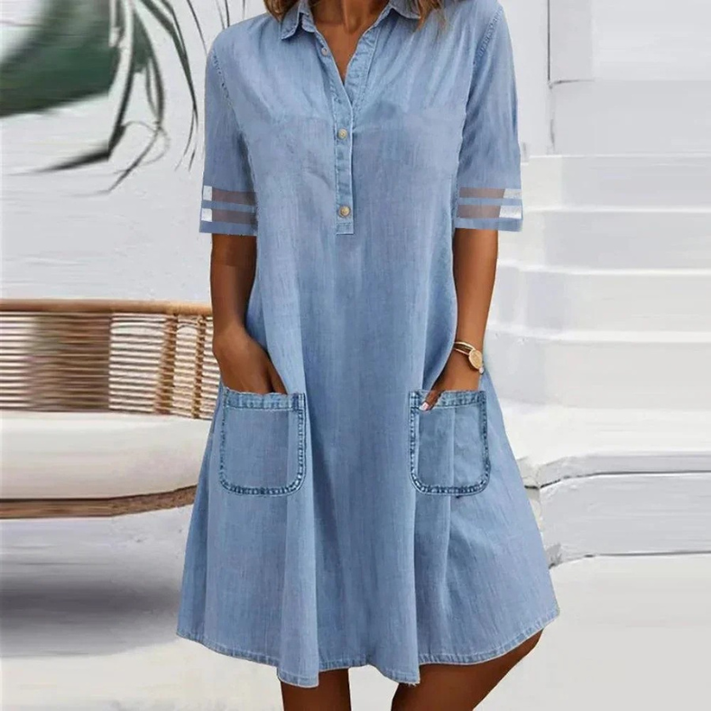 Renate – Women Denim with Side Pockets Dress - Image 1