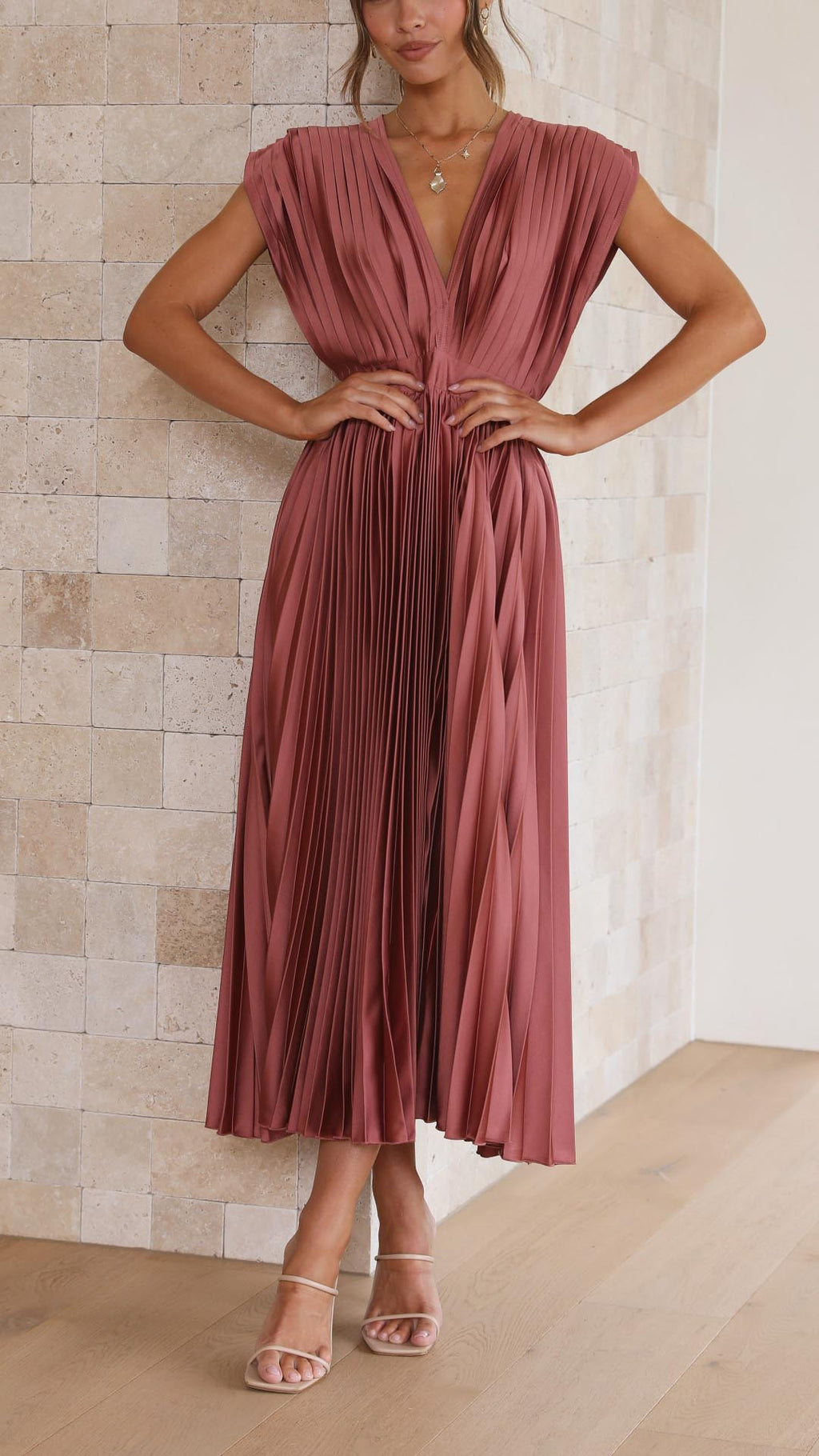 Gabriele – V-neck Pleated Dress - Image 1