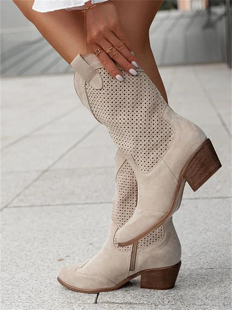 Women's Cowboy Boots with Perforations and Block Heels - J&B; - 3 - Elvaroza.com
