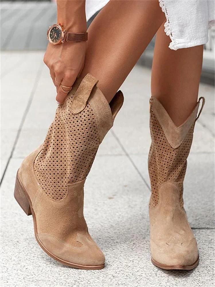 Women's Cowboy Boots with Perforations and Block Heels - J&B; - 4 - Elvaroza.com