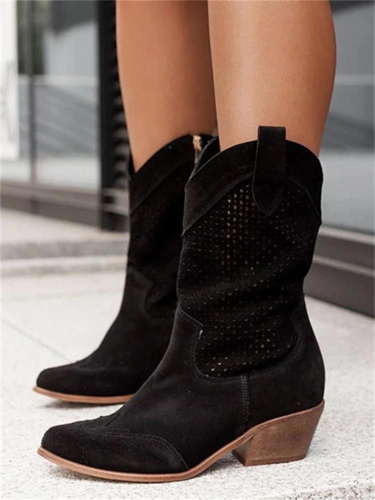 Women's Cowboy Boots with Perforations and Block Heels - J&B; - 2 - Elvaroza.com